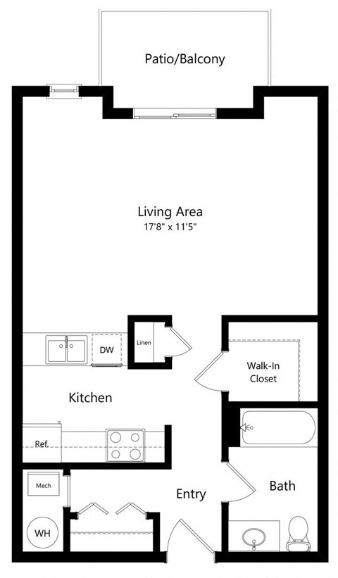 Floor plan for studio, 1 bath, 526 sqft